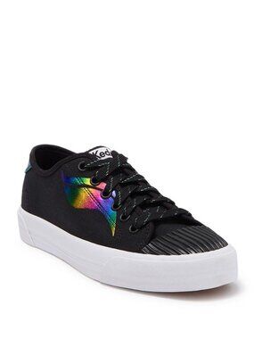 Keds Crew Kick Wave Sneakers Lace Up Low Top Canvas Black Rainbow Size 7 NEW